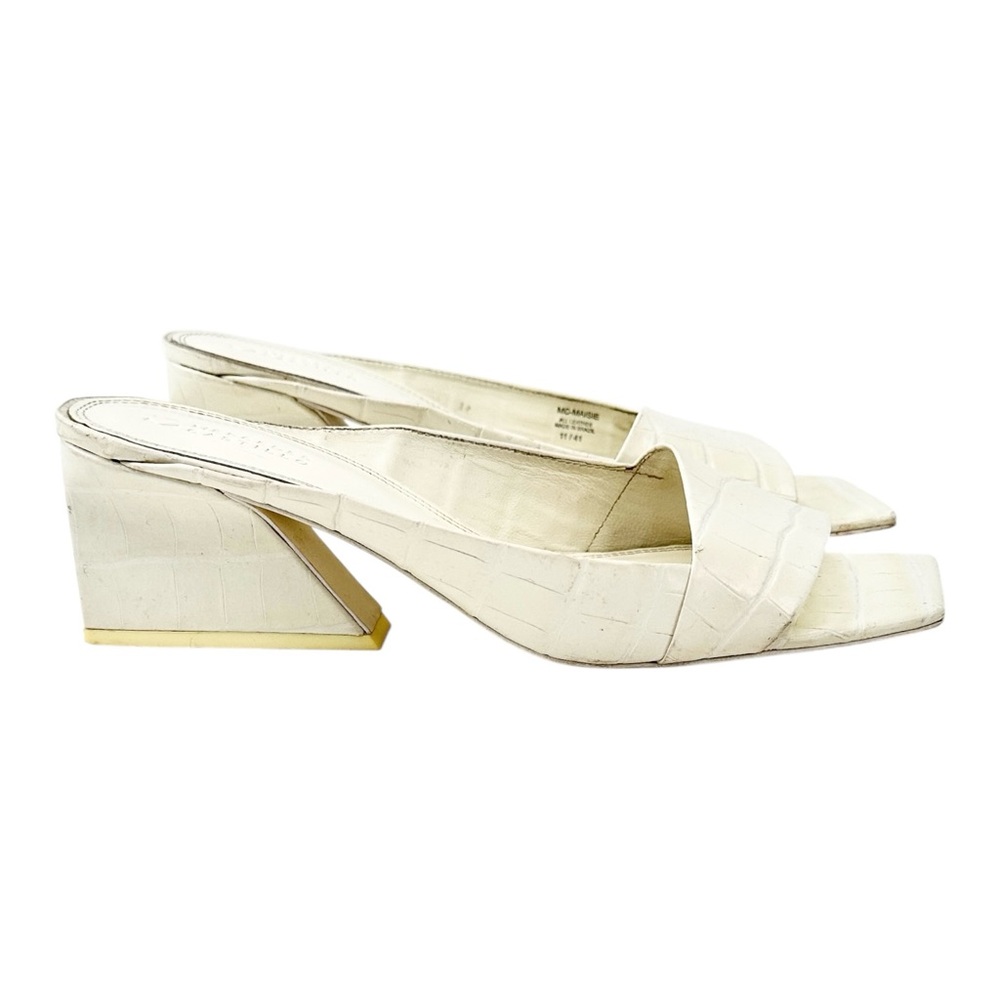 Mercedes Castillo Maisie White Square Toe Croc Embossed Leather Mules Sandals - Picture 3 of 9